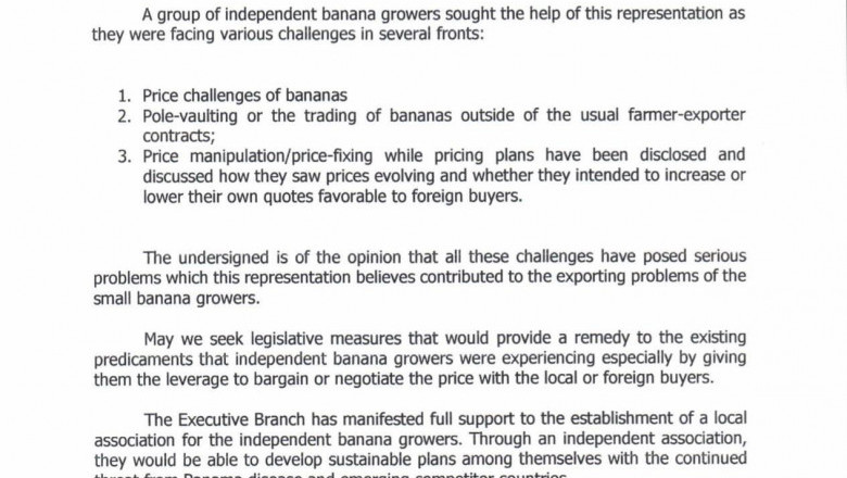 Santo Tomas, Davao del Norte Mayor Ernesto Evangelista’s requests for the issuance of an ordinance on the operations and plight of the small banana growers in the town