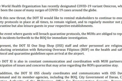 DOT 11 reminds Multiple-Use Hotels to impose quarantine protocols