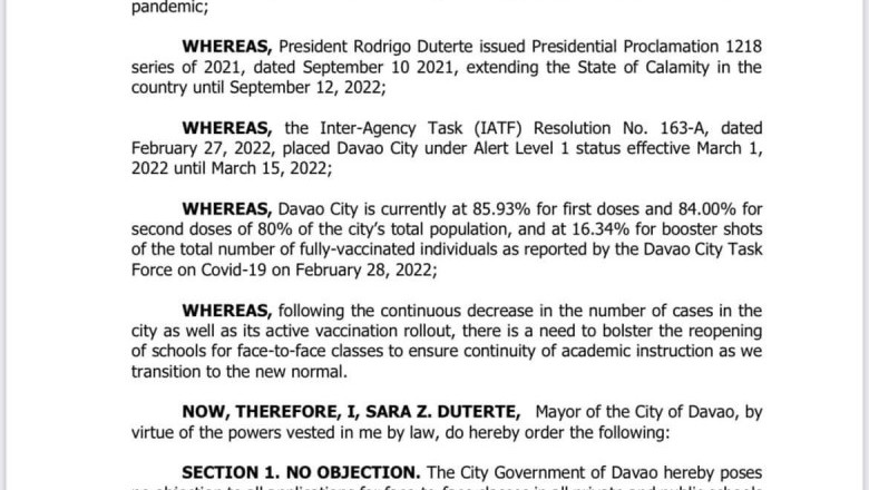 Davao City okays face-to-face classes in private and public schools