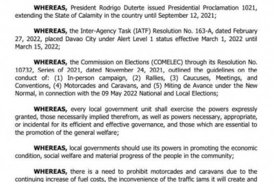 Davao City bans political caravans, motorcades