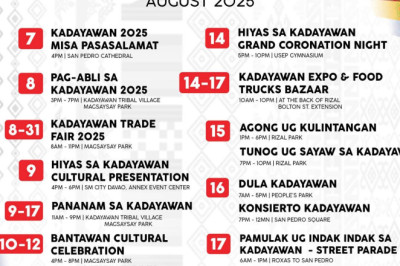Kadayawan  𝐜𝐚𝐥𝐞𝐧𝐝𝐚𝐫 𝐨𝐟 𝐚𝐜𝐭𝐢𝐯𝐢𝐭𝐢𝐞𝐬 𝐛𝐚𝐫𝐞𝐝