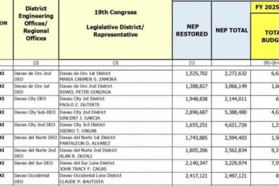 DPWH 2025 budget file shows Region 11 districts with largest allocations under 2025 GAA