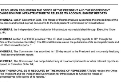 Duterte Bloc files resolution to request for ICI reports