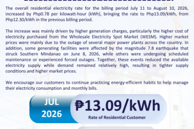 Higher generation charge drives July 2026 electricity rate