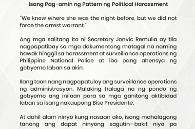 VP Sara Duterte, inakusahan ang gobyerno ng patuloy na political harassment at surveillance