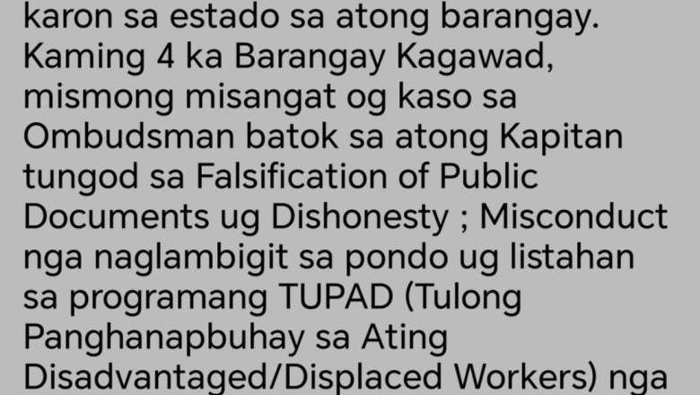 Kagawad Tinasas, nagpagawas ug pahayag labot sa suspension ni  barangay kapitan Liparanon sa Baliok