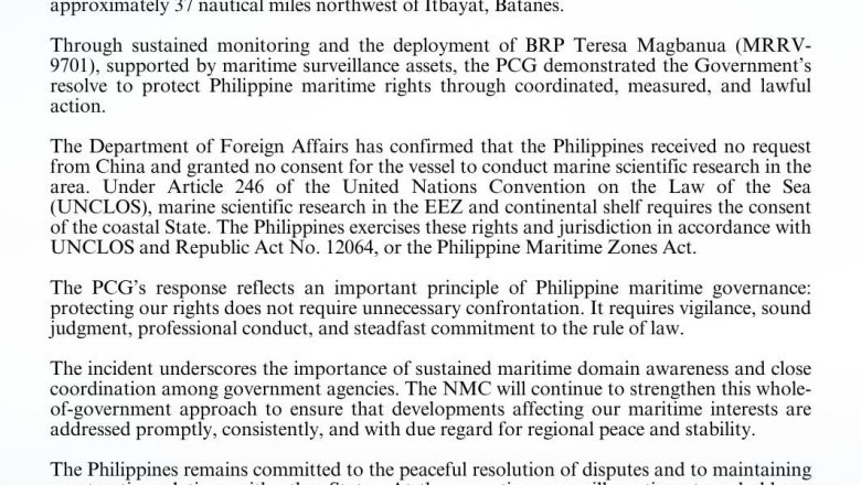 NMC commends PCG response to Chinese research vessel